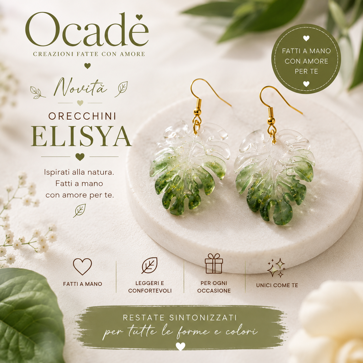 Orecchini Elisya – Foglia Tropicale in Resina