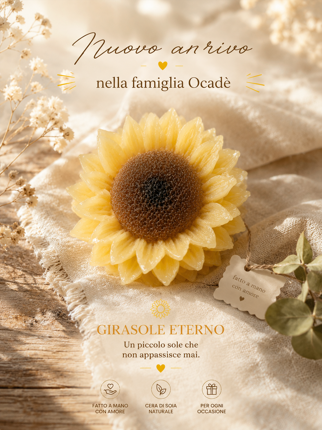 Girasole Eterno – Candela Floreale in Cera di Soia | Ocadè
