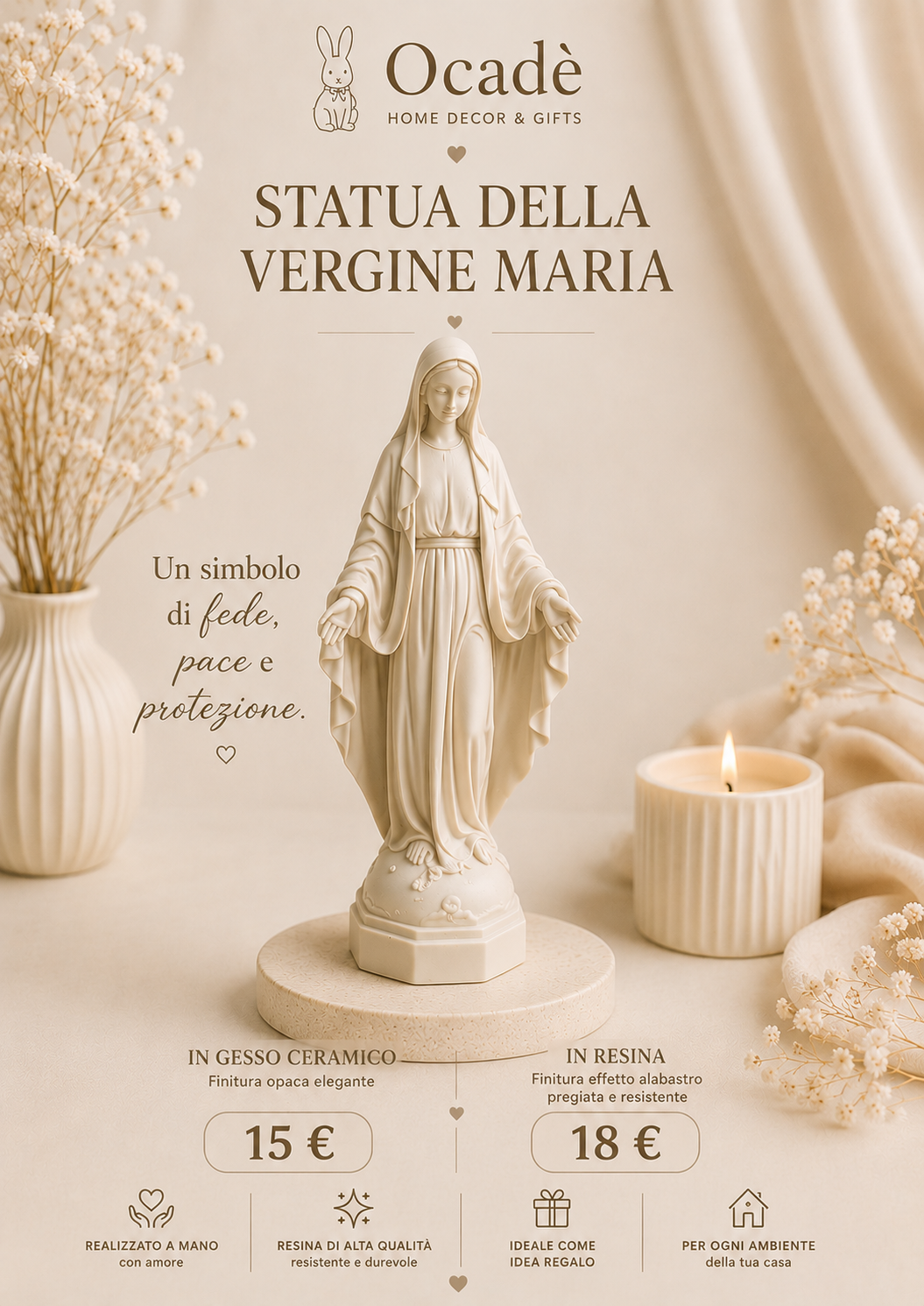 Statua della Vergine Maria – Gesso Ceramico o Resina |