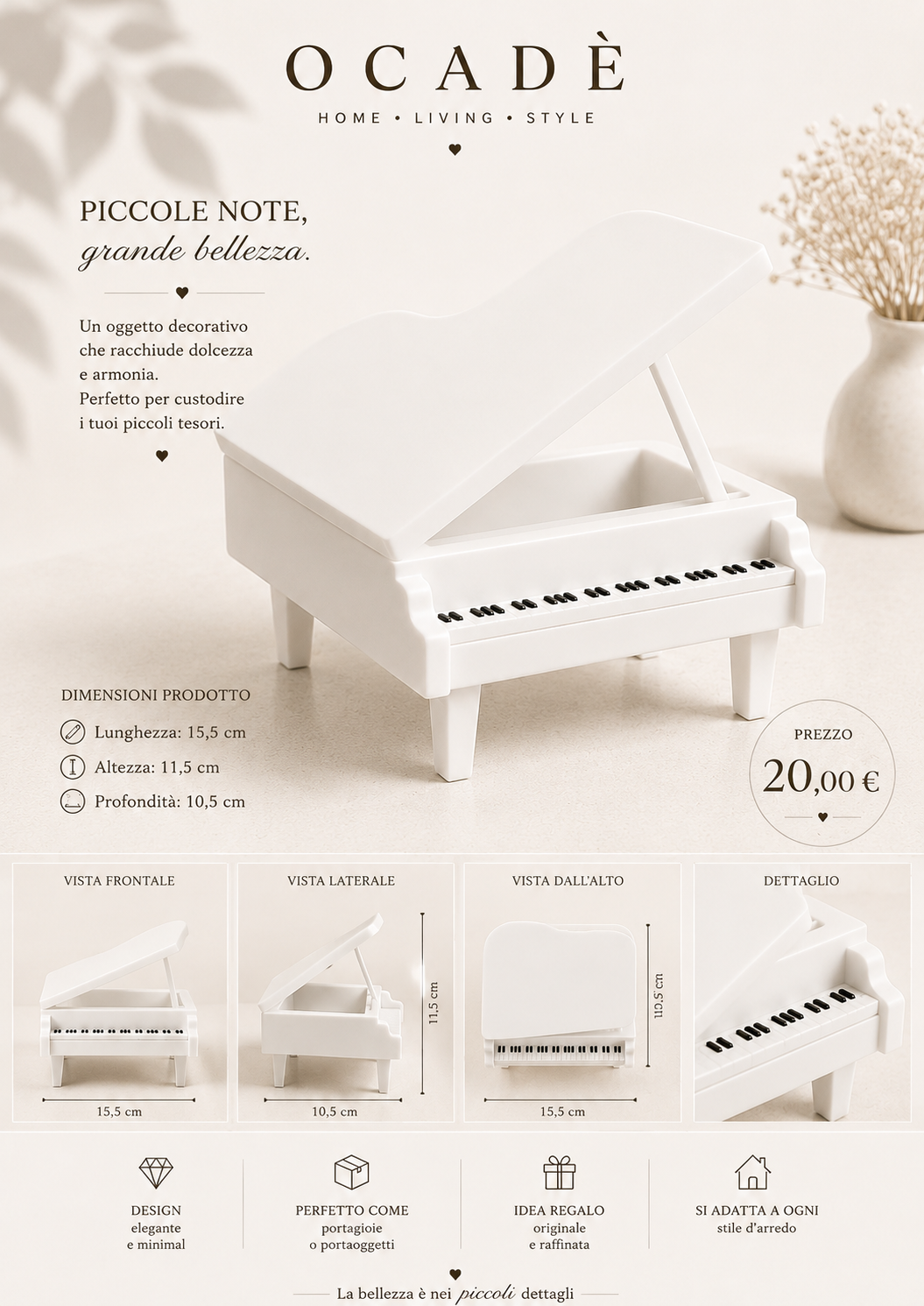 Pianoforte Decorativo in Gesso Ceramico