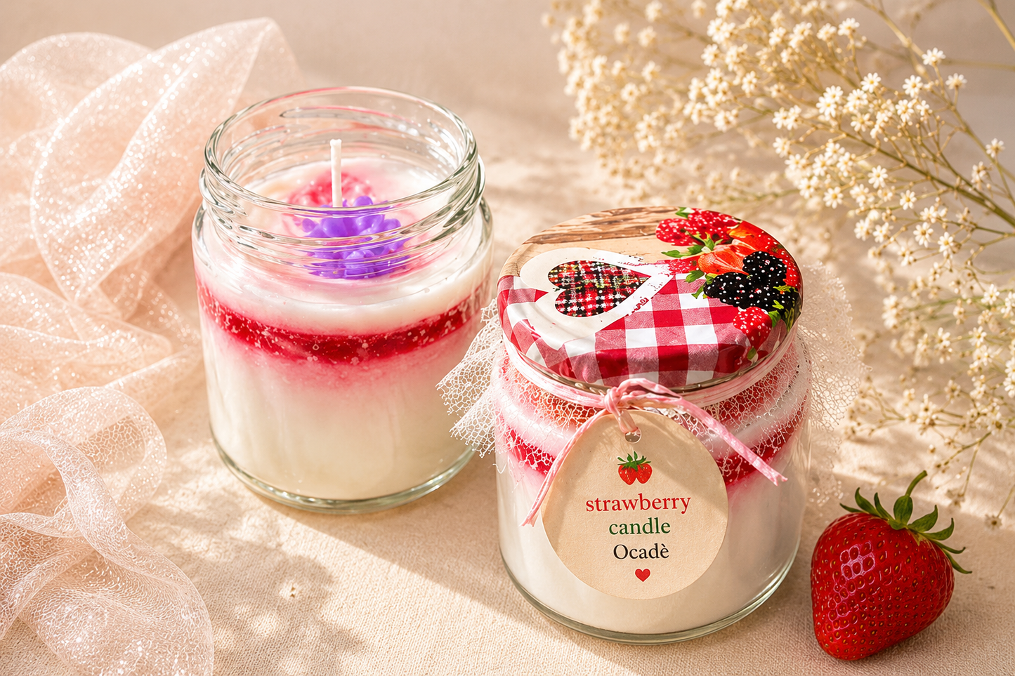 Strawberry Candle Artigianale in Vetro – Candela Fragola