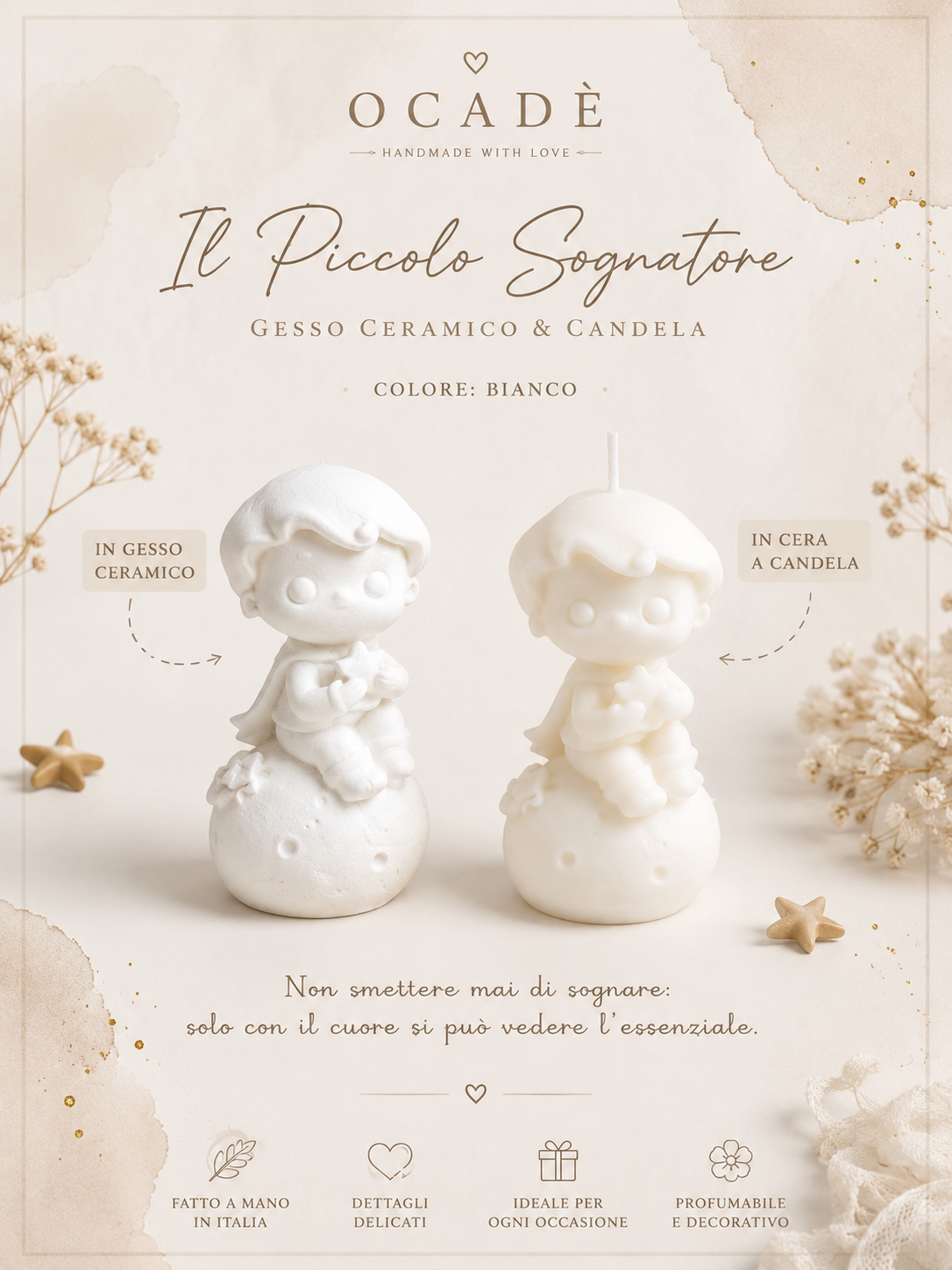 Il Piccolo Sognatore – Gesso Ceramico e Candela Artigianale