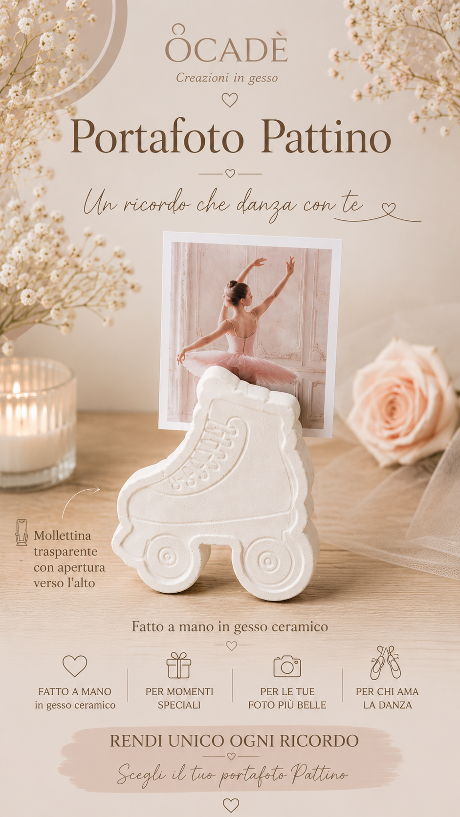 Portafoto Pattino in Gesso Ceramico – Fatto a Mano