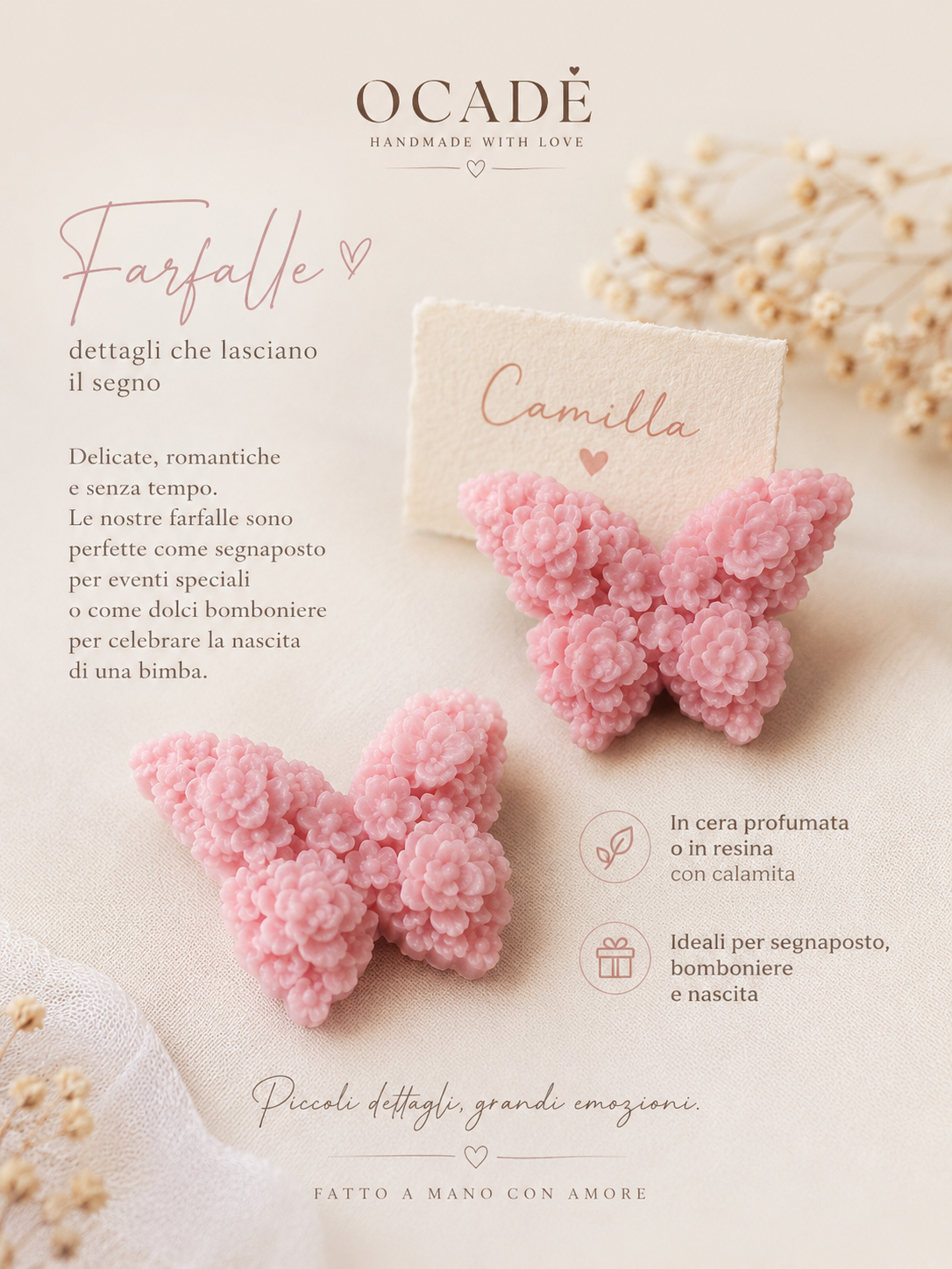 Farfalla Floreale Personalizzabile – Segnaposto, Bomboniera o Magnete in Resina