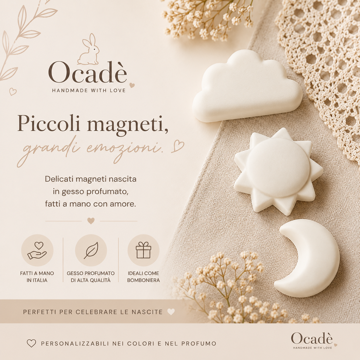 Magnete Nascita in Gesso Profumato – Nuvola, Sole o Luna