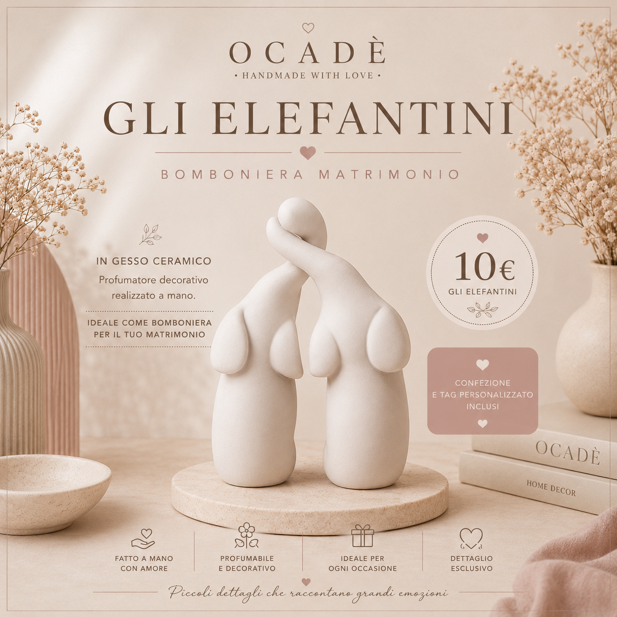 Elefantini d’Amore in Gesso Ceramico