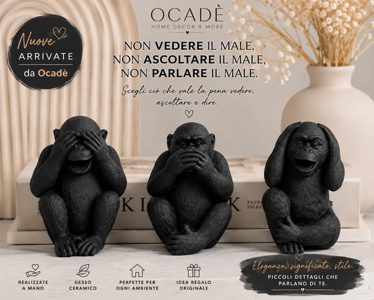 Scimmiette della Saggezza in Gesso Ceramico – Set Decorativo Ocadè