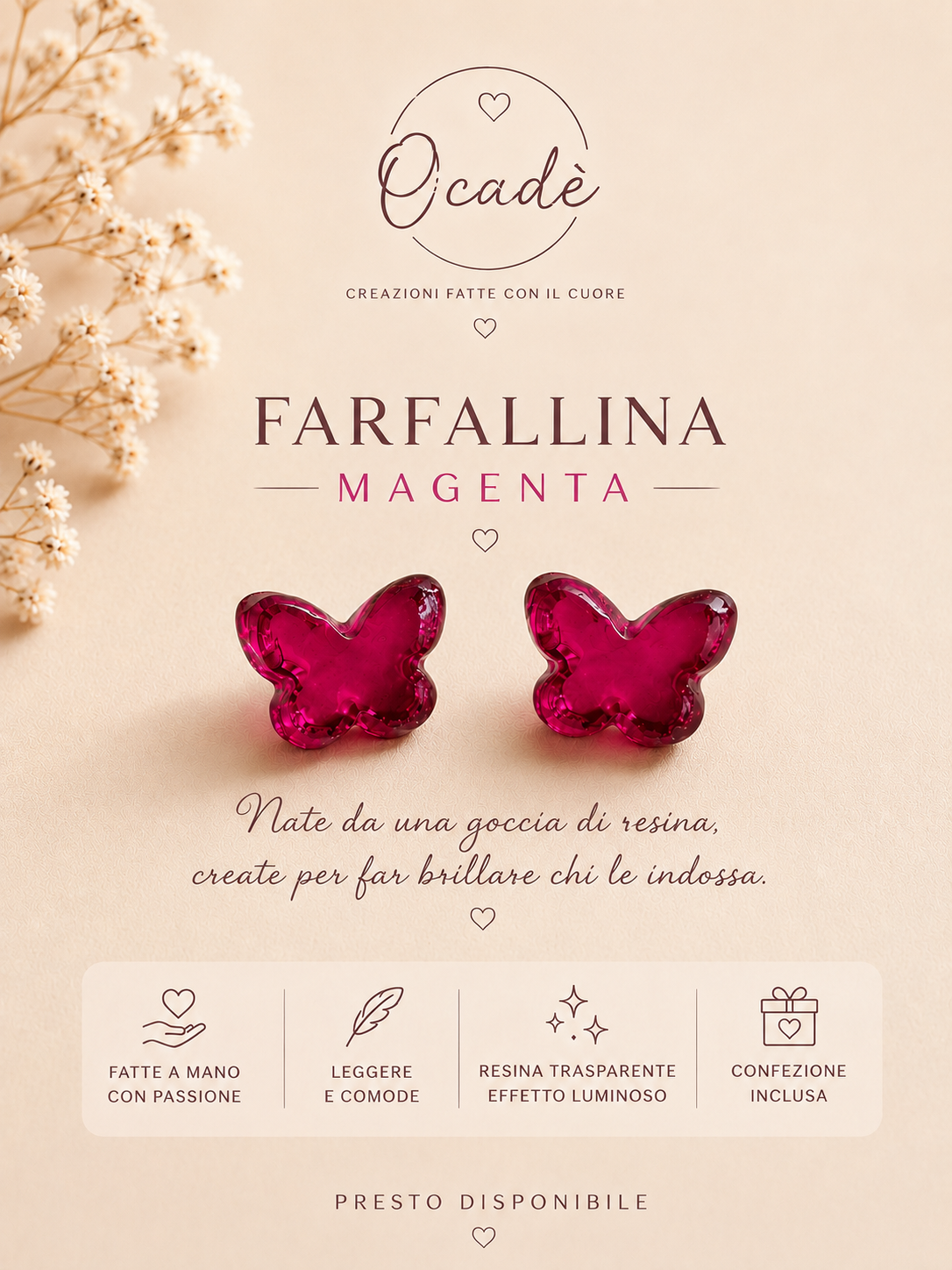 Orecchini Farfallina Magenta – Resina Artigianale