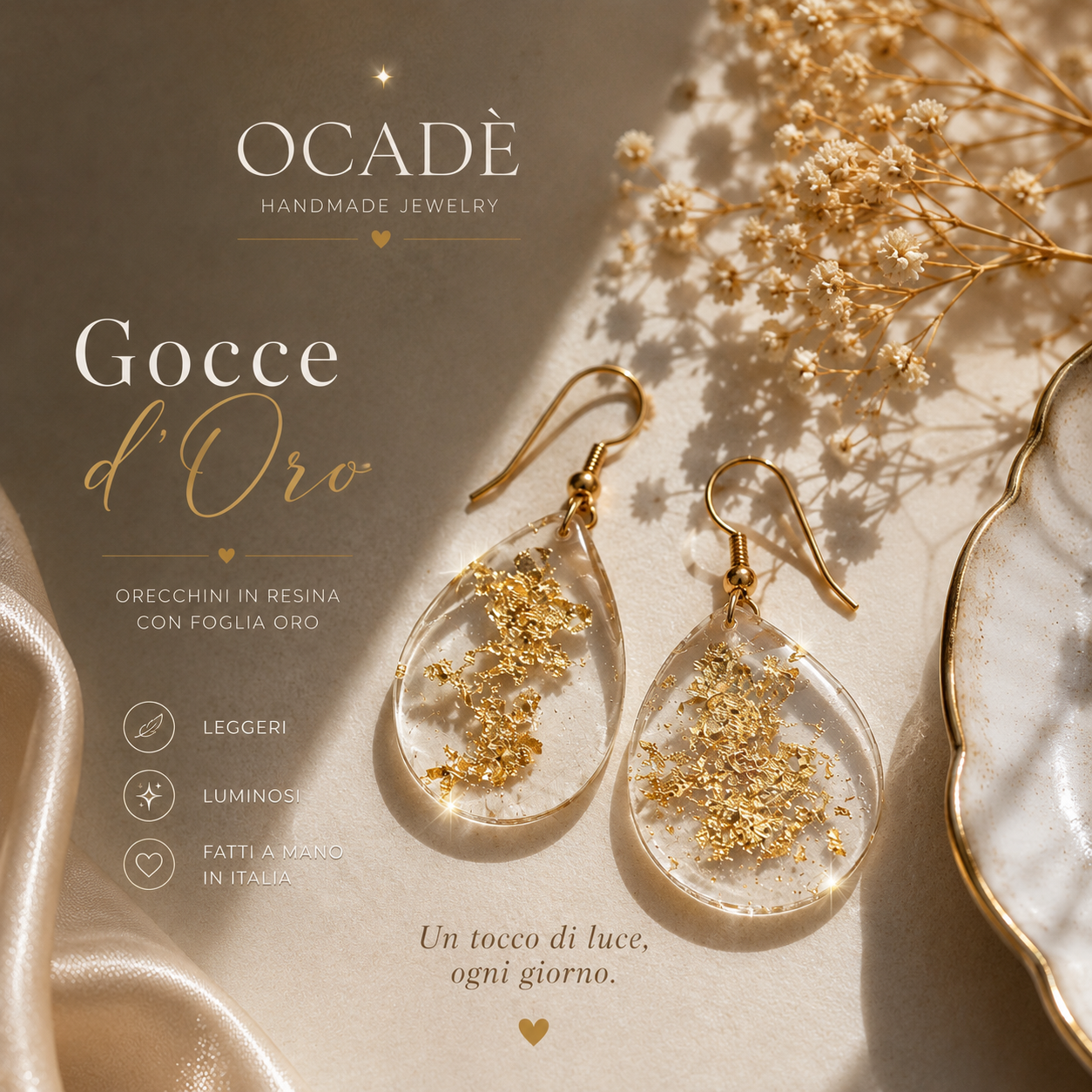 Orecchini Gocce d’Oro – Resina e Foglia Oro