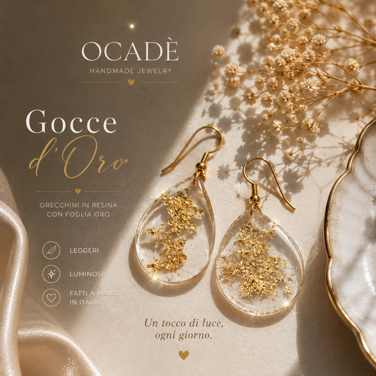 Orecchini Gocce d’Oro – Resina e Foglia Oro