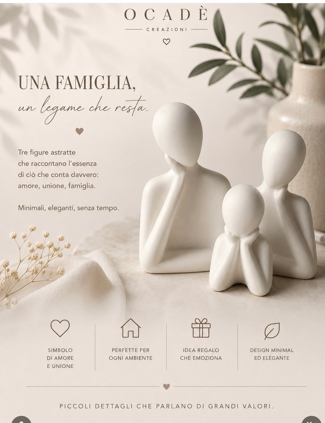 Scultura Decorativa Famiglia in Gesso – Design Minimal Moderno