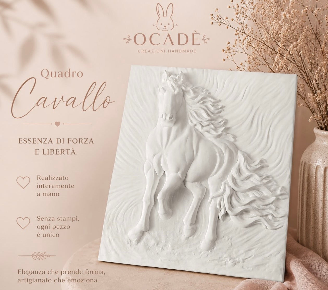 Quadro Cavallo in Gesso Decorativo – Realizzato a Mano