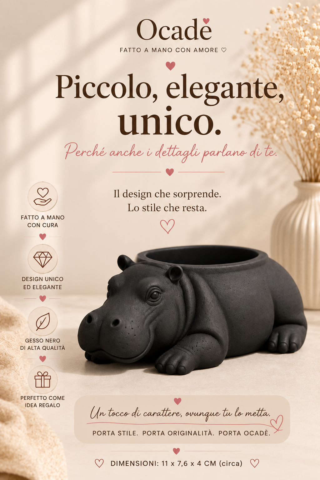 Vaso Ippopotamo Nero Artigianale