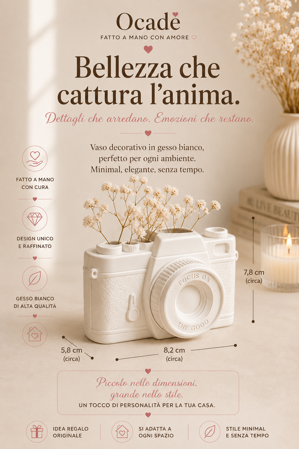 Vaso Macchina Fotografica Decorativo in Gesso