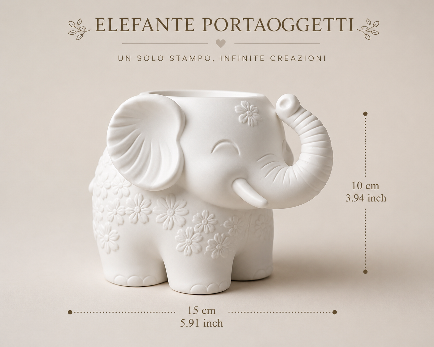 Elefante Portaoggetti Decorativo in Gesso