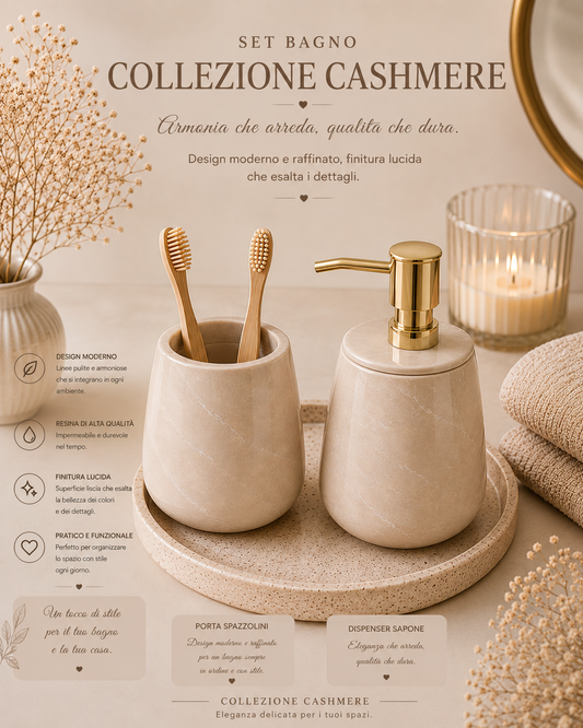 Set Bagno Cashmere – Dispenser Sapone e Portaspazzolini in Resina