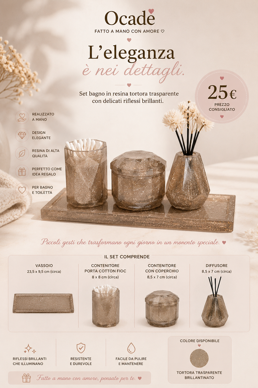 Set Bagno Tortora Brillantinato – Collezione Cashmere in Resina Artigianale