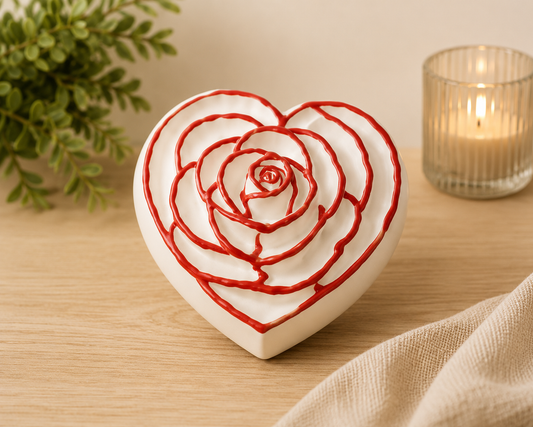 Rosa Cuore Decorativa Artigianale – Scultura in Gesso Ceramico Ocadè