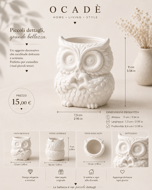 Portaoggetti Gufo Decorativo in Gesso Ceramico