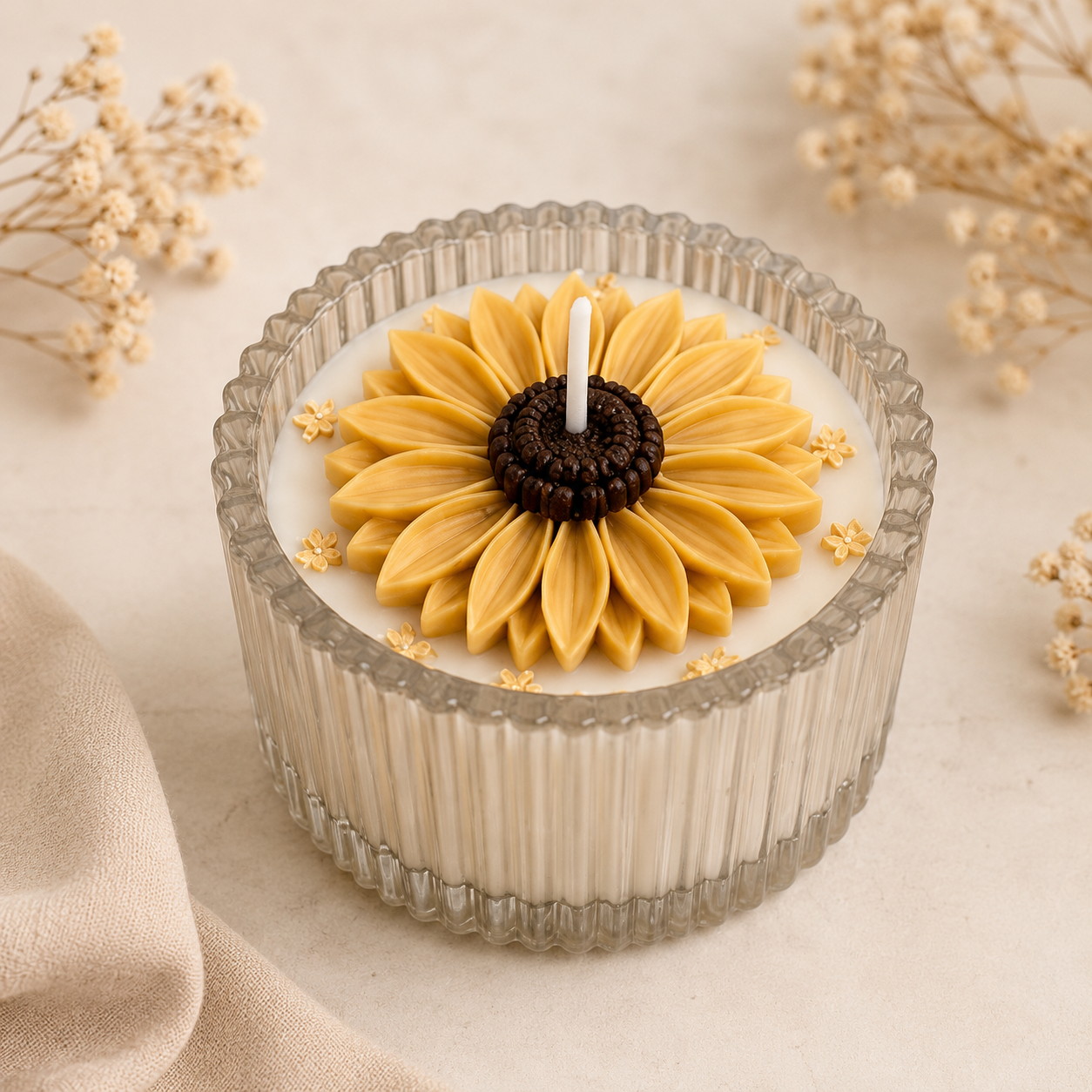 Candela Girasole Artigianale in resina  – Decorazione Floreal