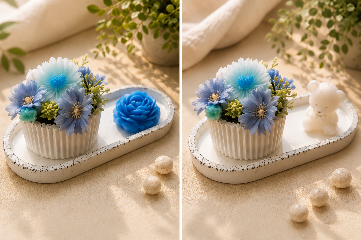 Composizione Floreale con Candela e Orsetto – Set Decorativo Artigianale