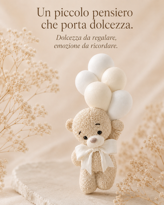 Orsetto con Palloncini Decorativo in Gesso Ceramico