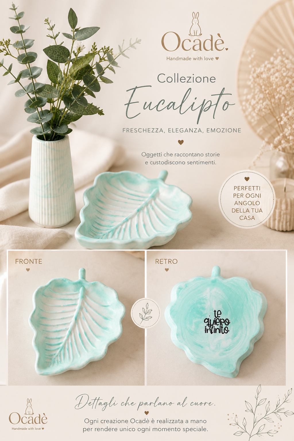 Set Decorativo Eucalipto – Vaso con Foglia Porta Gioielli